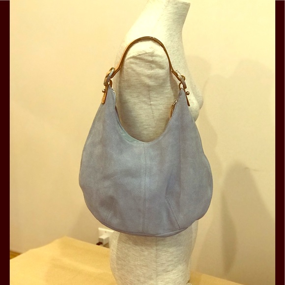 Lauren Ralph Lauren Handbags - Lauren blue suede and tan leather shoulder bag